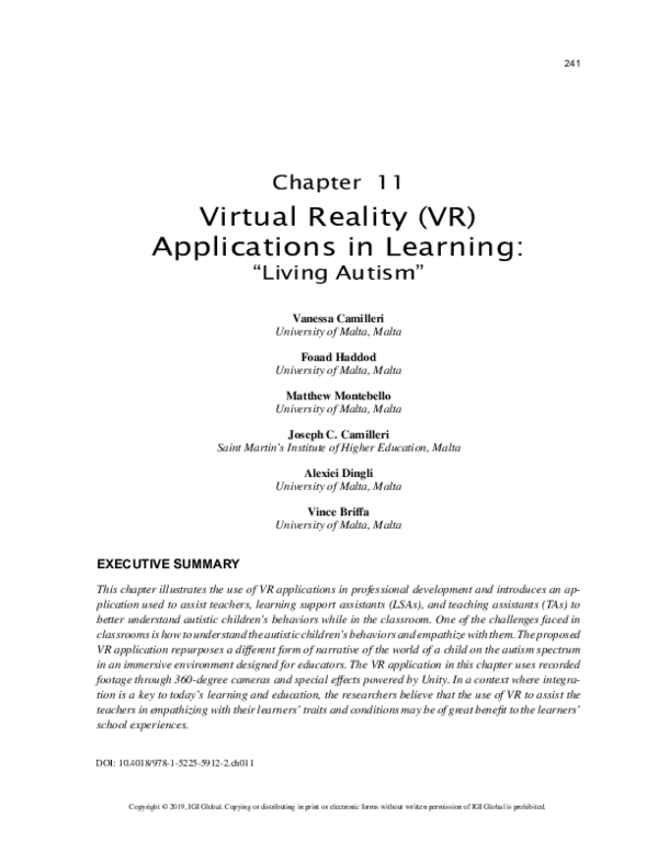 (PDF) Virtual Reality (VR) Applications in Learning