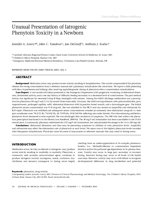 (PDF) Unusual presentation of iatrogenic phenytoin toxicity in a newborn