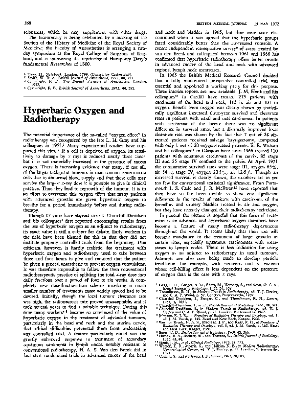 (PDF) Hyperbaric oxygen and radiotherapy