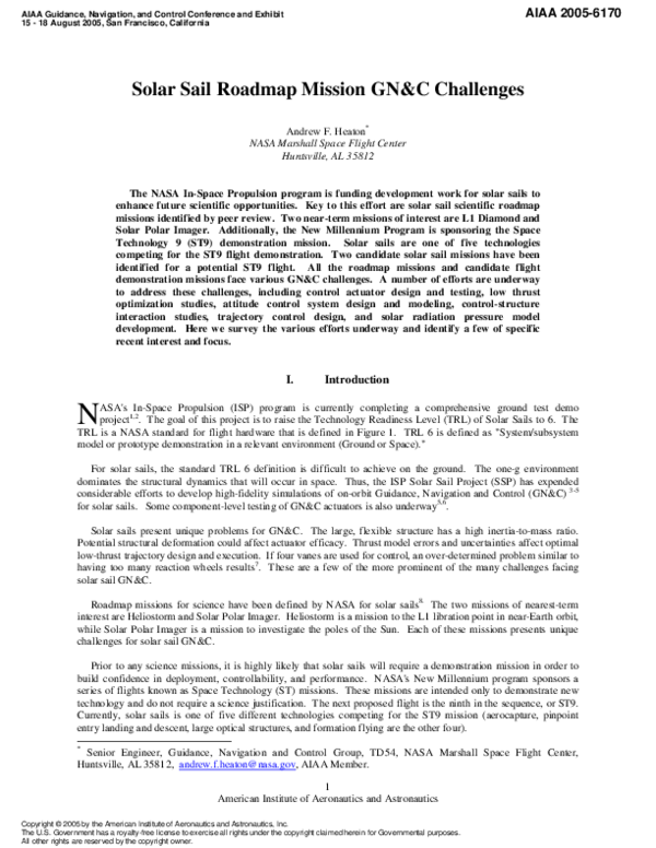 (PDF) Solar Sail Roadmap Mission GN&C Challenges