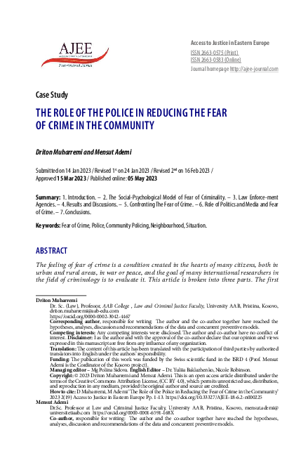Pdf The Role Of The Police In Reducing The Fear Of Crime In The Community