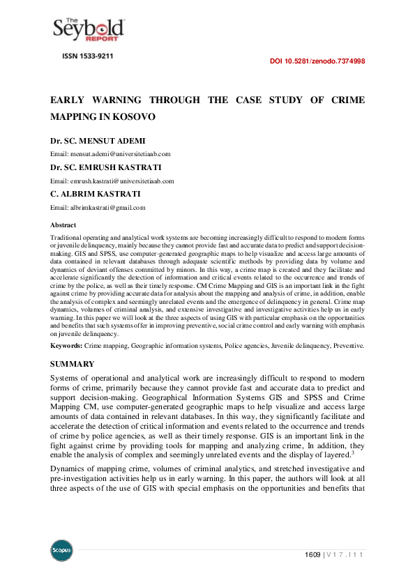 (PDF) Early Warning Through the Case Study of Crime Mapping in Kosovo