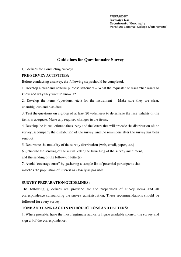 (PDF) Guidelines for Questionnaire Survey