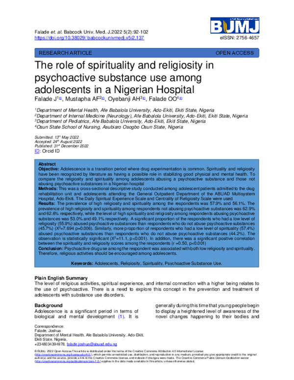 (PDF) The role of spirituality and religiosity in psychoactive ...