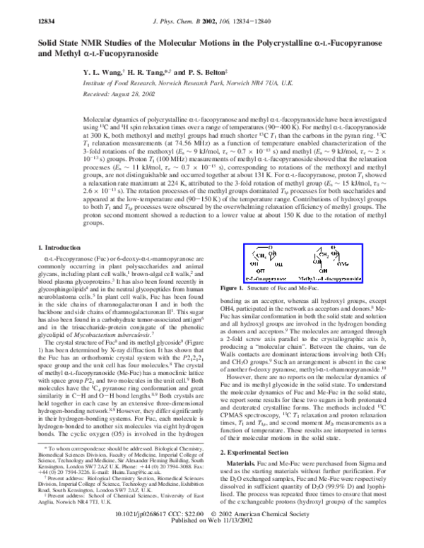 (PDF) Solid State NMR Studies of the Molecular Motions in the ...