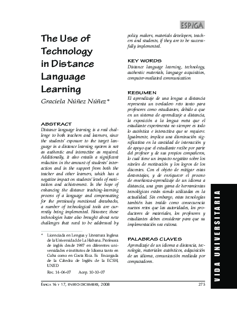(PDF) The Use of Technology in Distance Language Learning