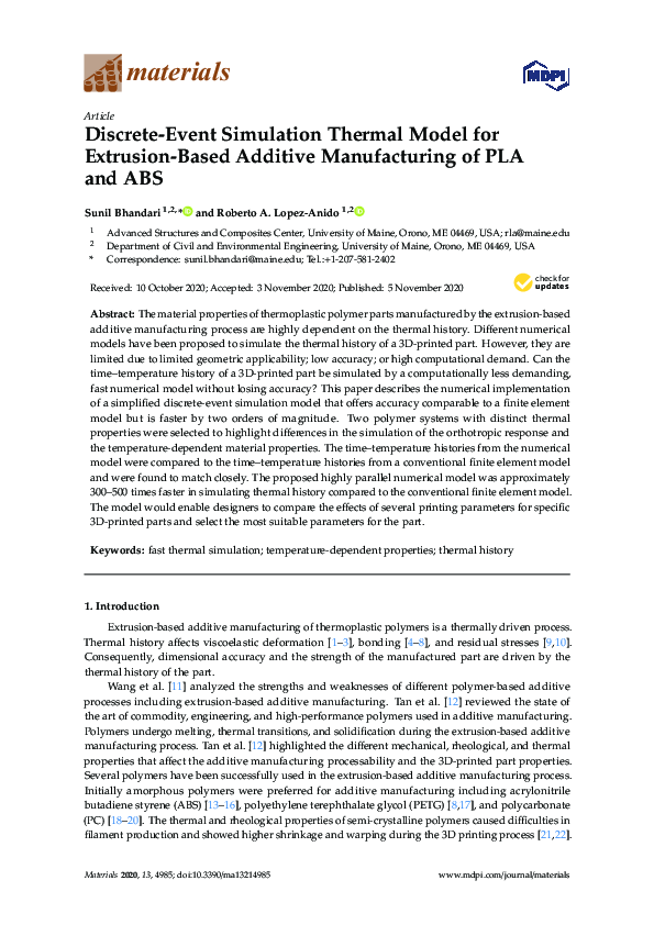 (PDF) Discrete-Event Simulation Thermal Model for Extrusion-Based ...