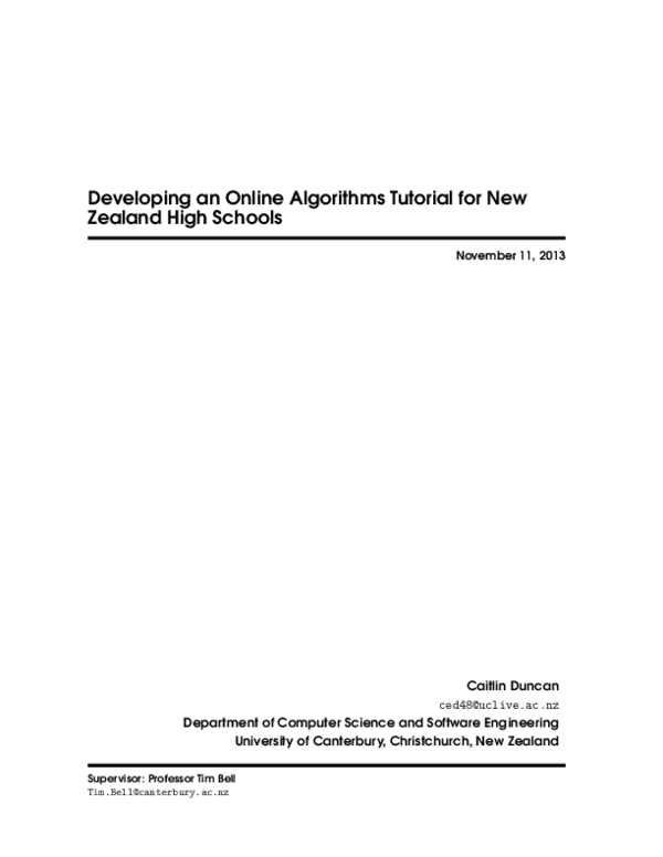 (PDF) Developing an Online Algorithms Tutorial for New Zealand High Schools