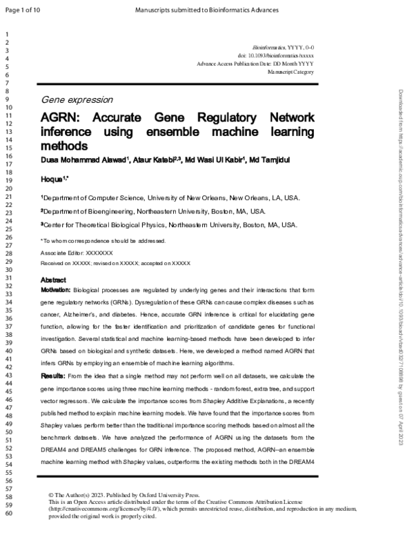 (PDF) AGRN: accurate gene regulatory network inference using ensemble ...