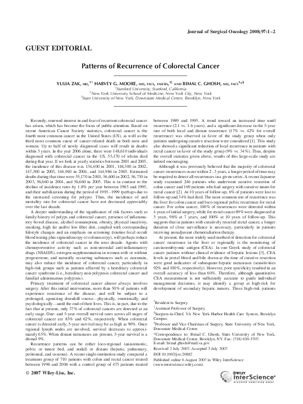 (PDF) Patterns of recurrence of colorectal cancer