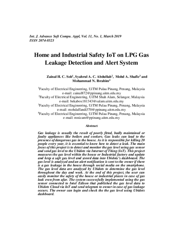 (PDF) Home and Industrial Safety IoT on LPG Gas Leakage Detection and