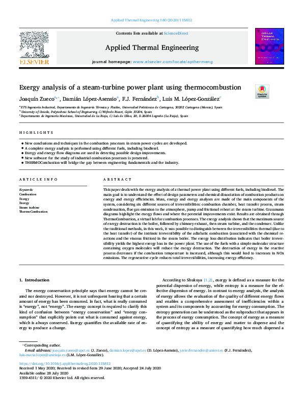 (PDF) Exergy analysis of a steam-turbine power plant using thermocombustion