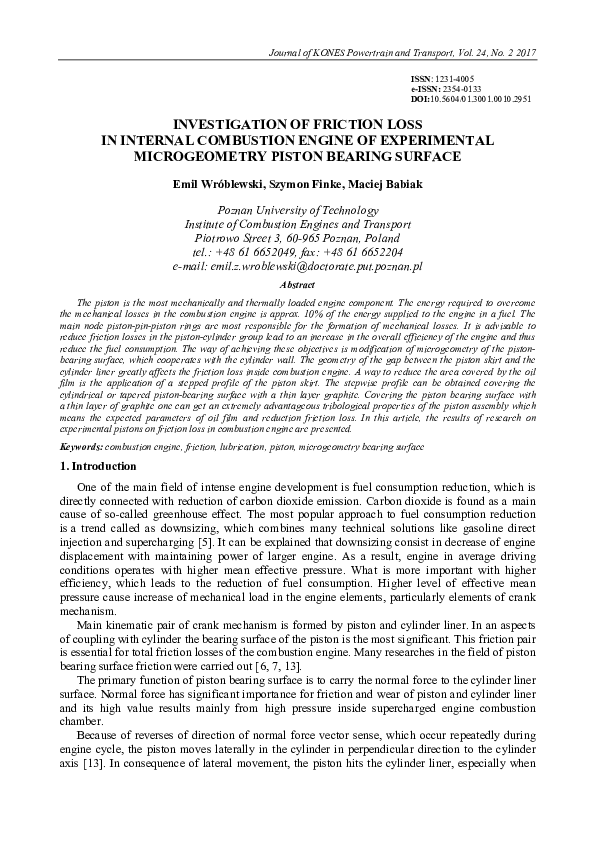 (PDF) Investigation of Friction Loss in Internal Combustion Engine of ...