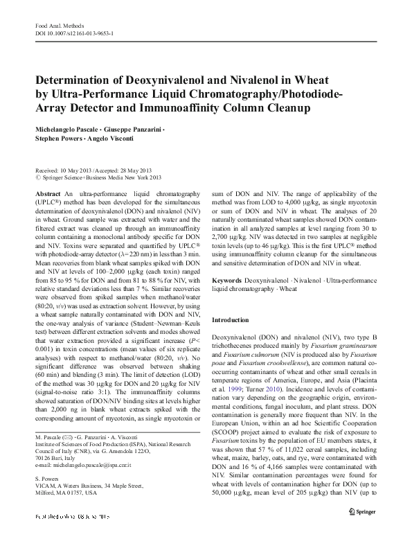 (PDF) Determination of Deoxynivalenol and Nivalenol in Wheat by Ultra ...