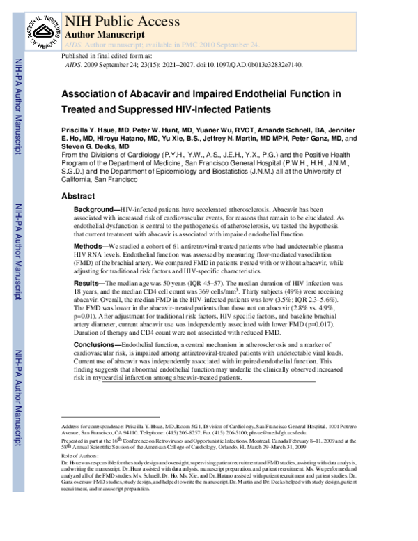 (PDF) Association of abacavir and impaired endothelial function in ...