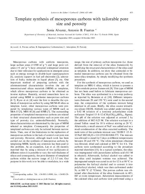 (PDF) Template synthesis of mesoporous carbons with tailorable pore ...