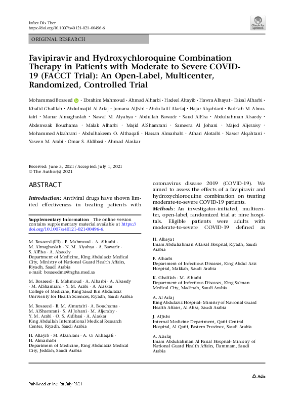 (PDF) Favipiravir and Hydroxychloroquine Combination Therapy in ...