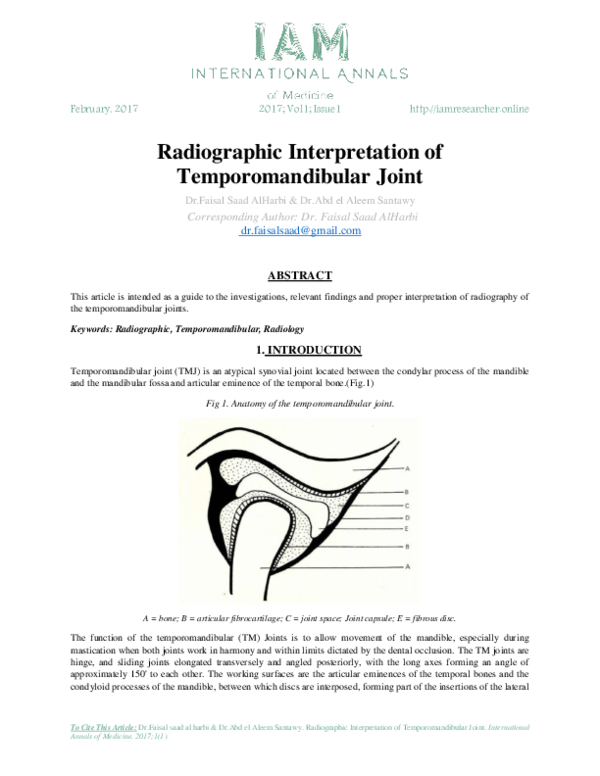 (PDF) The Radiographic Interpretation of Temporomandibular Joint
