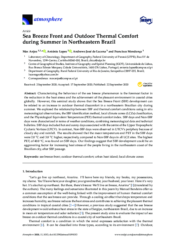 (PDF) Sea Breeze Front and Outdoor Thermal Comfort during Summer in ...