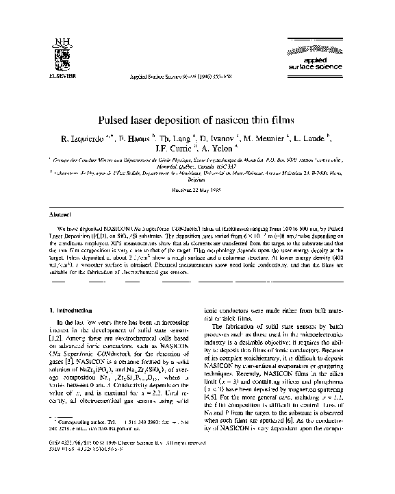 (PDF) Pulsed laser deposition of nasicon thin films