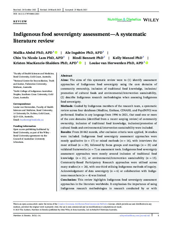 (PDF) Indigenous food sovereignty assessment-A systematic literature review