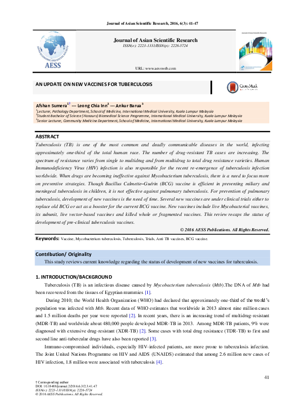 (PDF) An Update on New Vaccines for Tuberculosis
