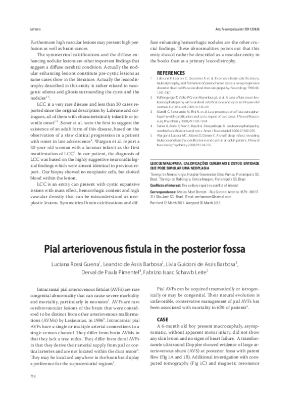 (PDF) Pial arteriovenous fistula in the posterior fossa