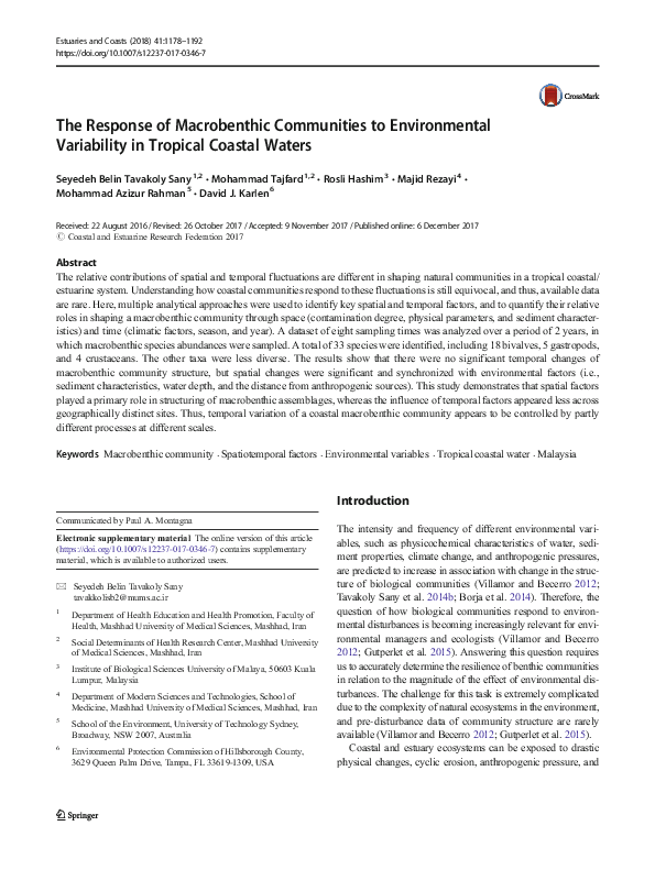 (PDF) The Response of Macrobenthic Communities to Environmental ...