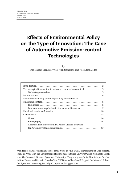 (PDF) Effects of environmental policy on the type of innovation