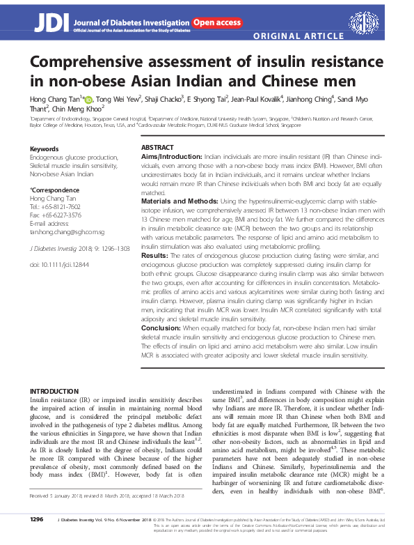 (PDF) Comprehensive assessment of insulin resistance in non-obese Asian ...