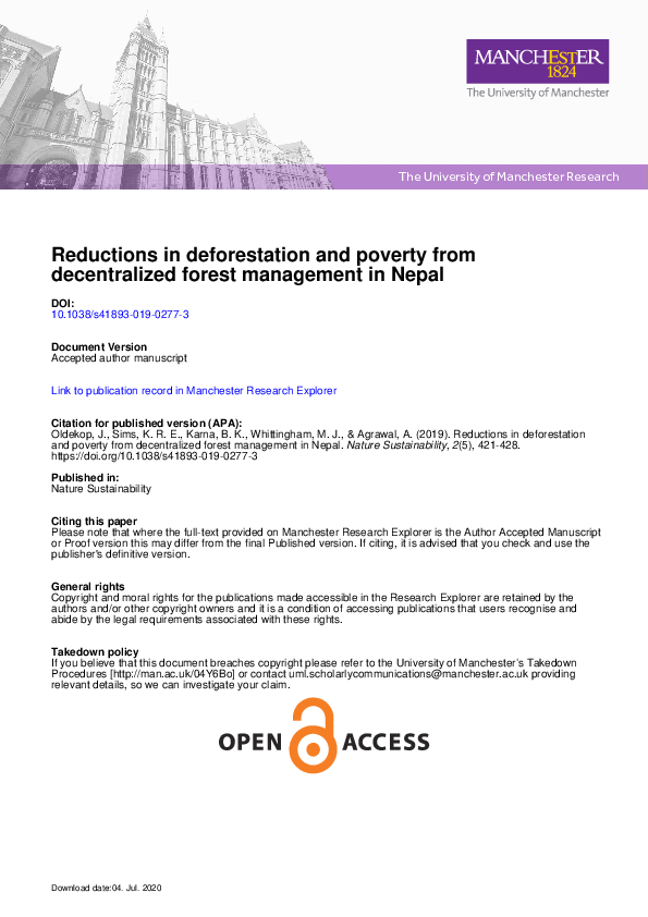 (PDF) Reductions in deforestation and poverty from decentralized forest ...