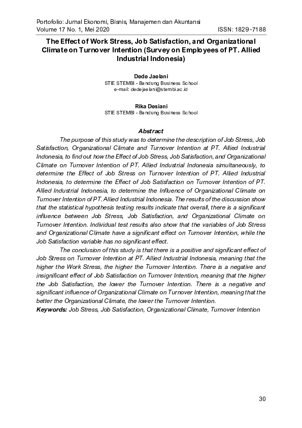 (PDF) The Effect of Work Stress Job Satisfaction and Organizational