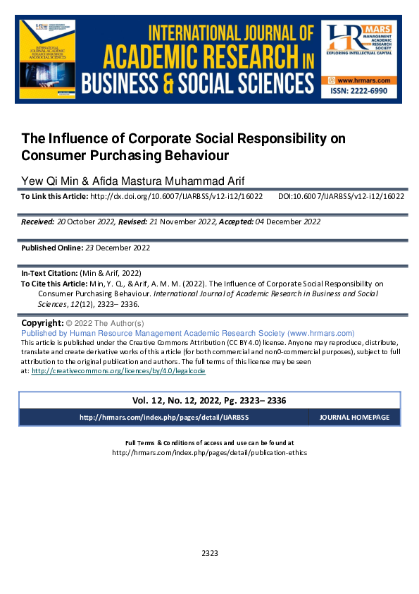 (PDF) The Influence of Corporate Social Responsibility on Consumer ...