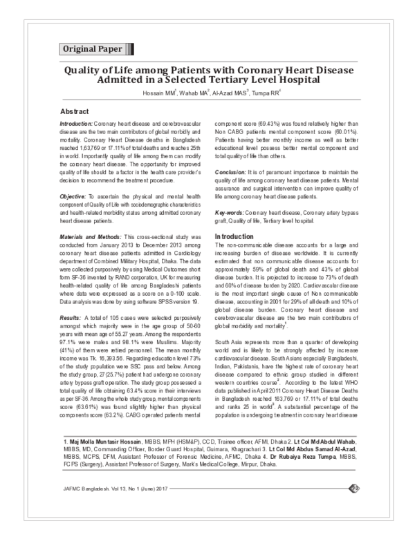 (PDF) Quality of Life among Patients with Coronary Heart Disease ...