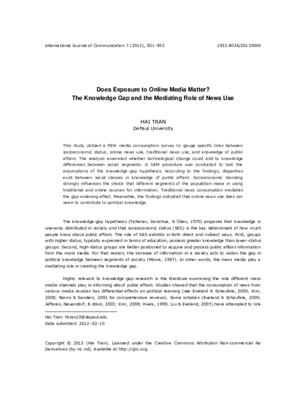 (PDF) Does Exposure to Online Media Matter? The Knowledge Gap and the ...