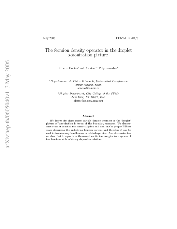 (PDF) The fermion density operator in the droplet bosonization picture