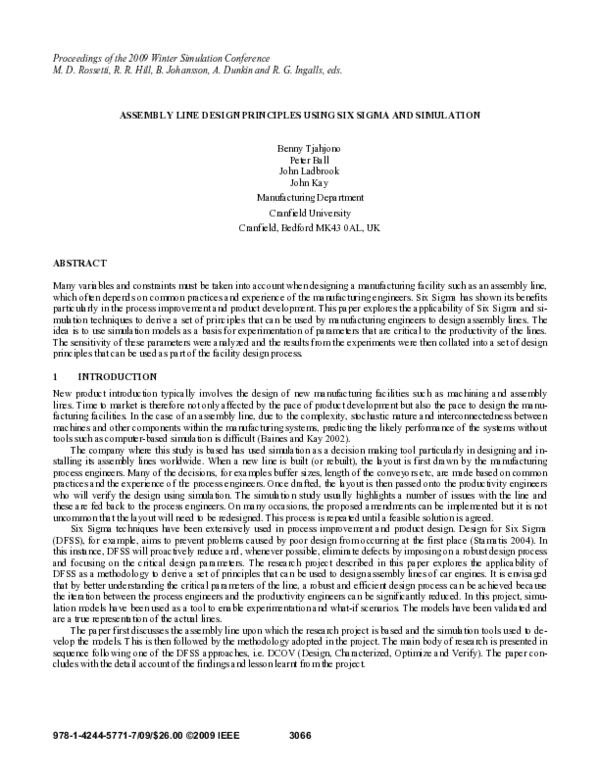 (PDF) Assembly line design principles using Six Sigma and simulation
