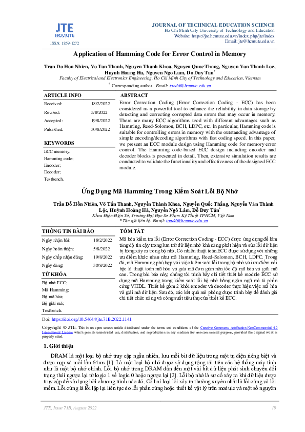 (PDF) Ứng Dụng Mã Hamming Trong Kiểm Soát Lỗi Bộ Nhớ