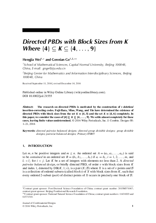 (PDF) Directed PBDs with Block Sizes from K Where {4}⊆ K ⊆{4,…,9}