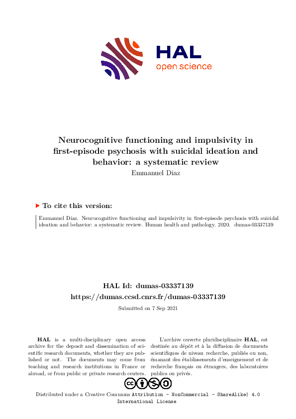 (PDF) Neurocognitive functioning and impulsivity in first-episode ...