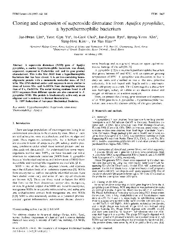 (PDF) Cloning and expression of superoxide dismutase fromAquifex ...