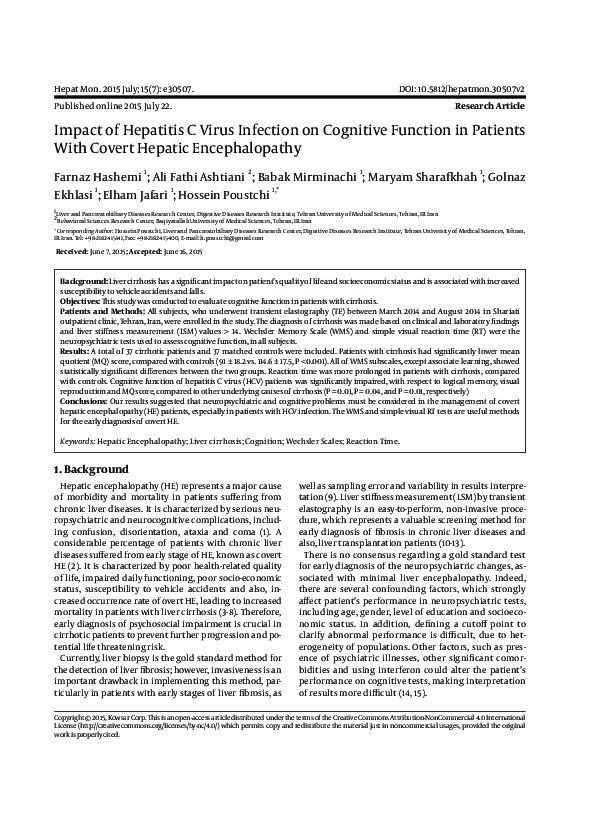 (PDF) Impact of Hepatitis C Virus Infection on Cognitive Function in ...