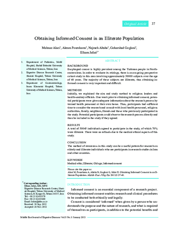 Pdf Obtaining Informed Consent In An Illiterate Population