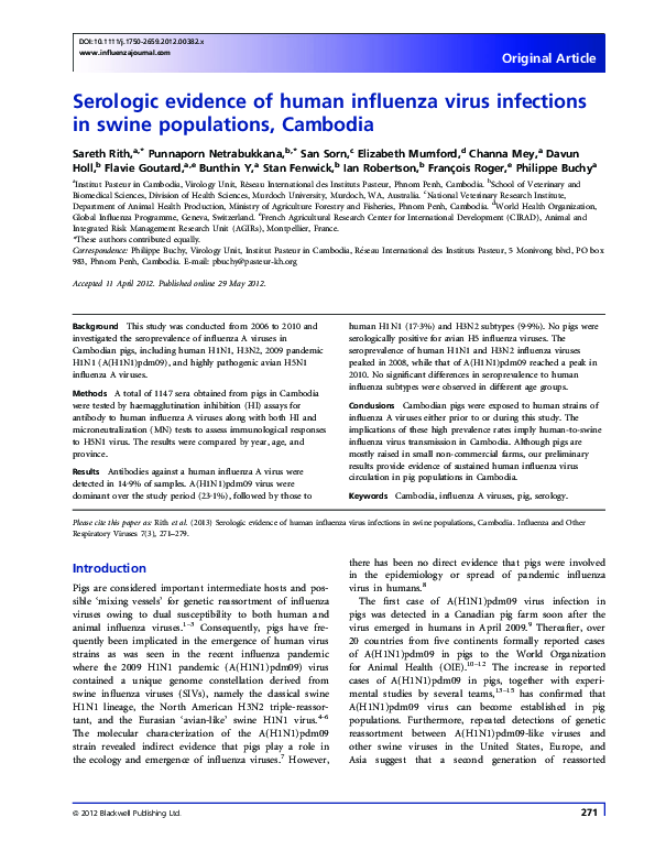(PDF) Serologic evidence of human influenza virus infections in swine ...