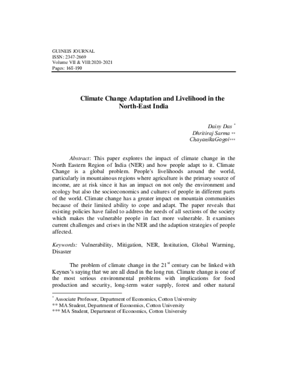(PDF) Climate Change Adaptation and Livelihood in the North-East India
