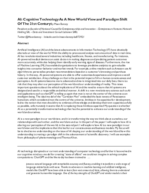 (PDF) AI: Cognitive Technology As A New World View and Paradigm Shift ...