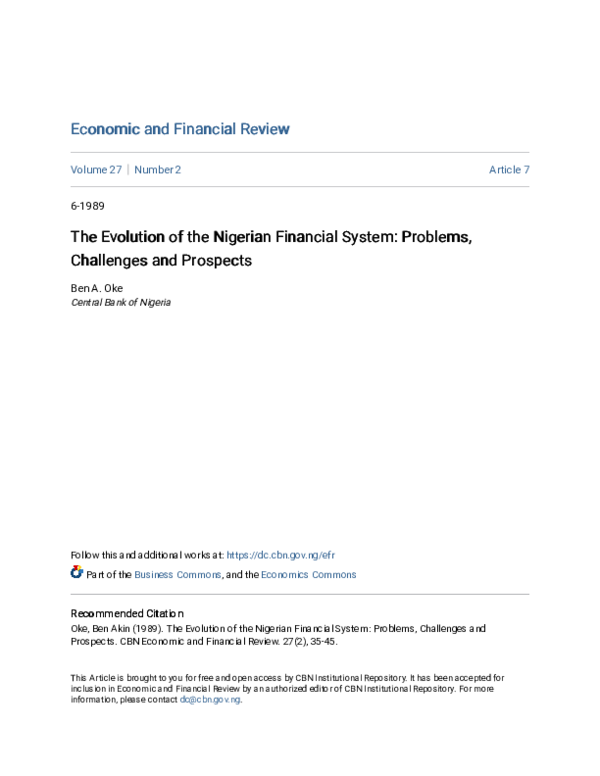 (PDF) The Evolution of the Nigerian Financial System: Problems ...