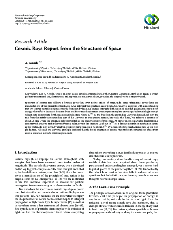 (PDF) Cosmic Rays Report from the Structure of Space