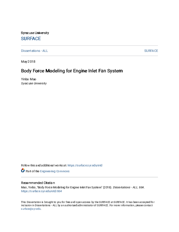 (PDF) Body Force Modeling for Engine Inlet Fan System