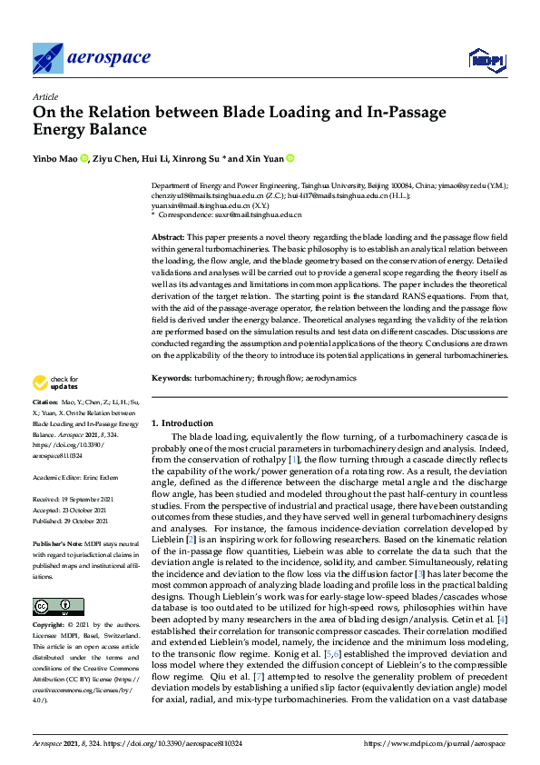 (PDF) On the Relation between Blade Loading and In-Passage Energy Balance
